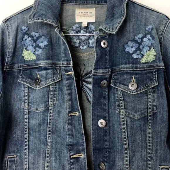 Torrid Blue Jean Jacket with Butterfly and Floral Embroidery - Picture 5 of 11
